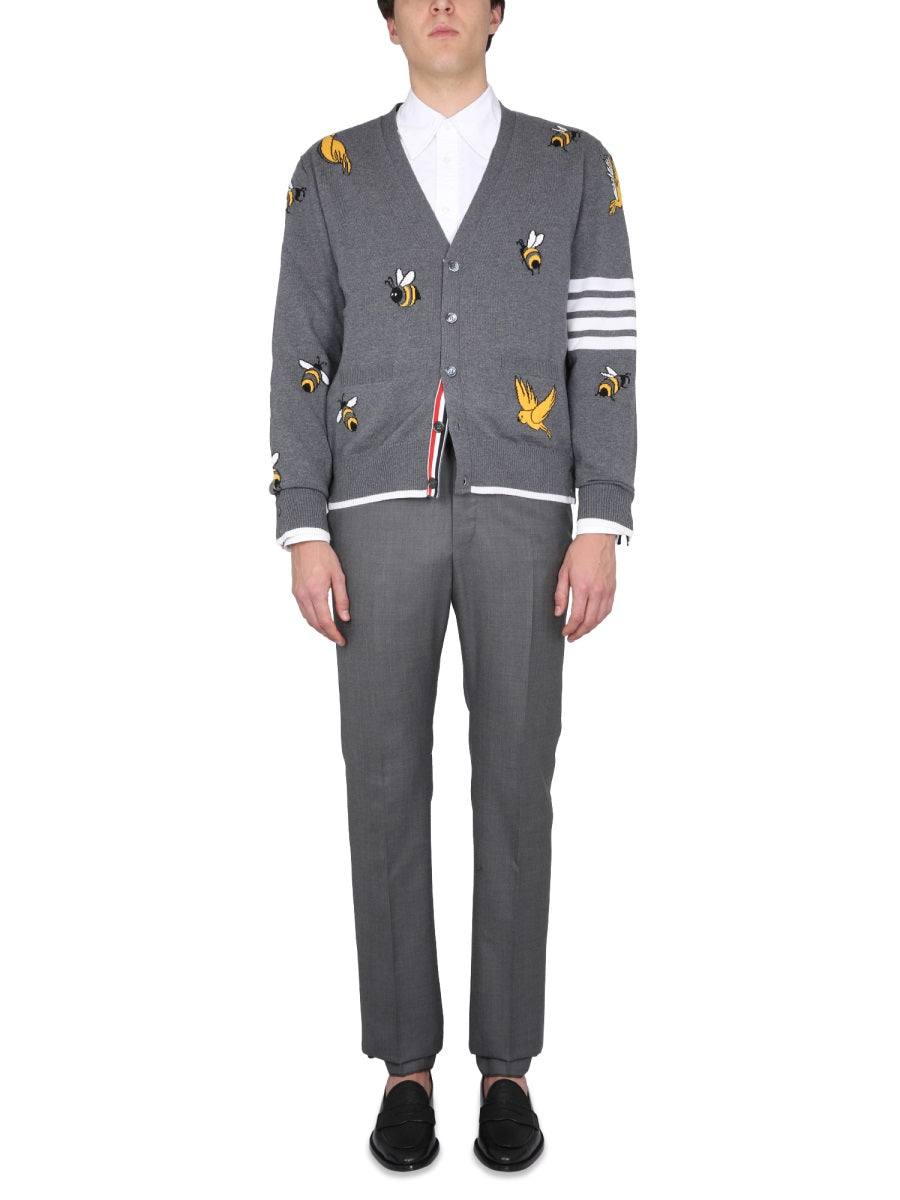 Thom Browne CARDIGAN WITH BIRDS AND BEES INLAYS MKC451AY1002035