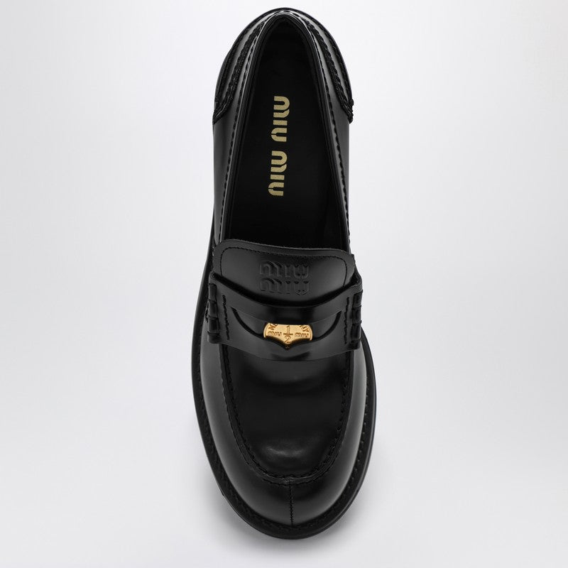 MIU MIU Black Penny loafer in brushed leather 5D276E050055P_MIU-F0002