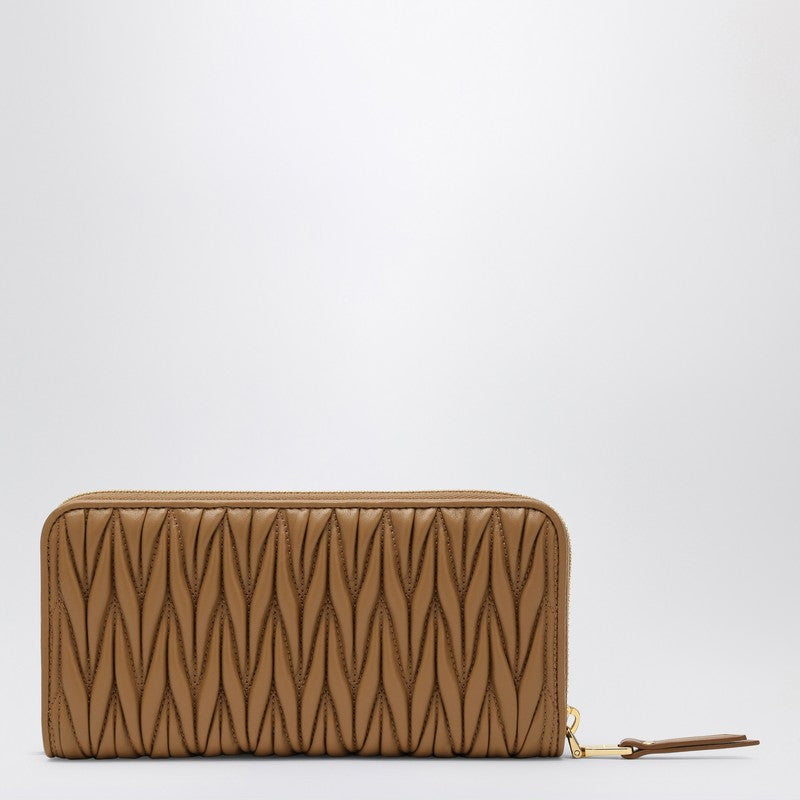 MIU MIU Caramel-coloured matelassé leather zip around wallet 5ML5062FPPP_MIU-F098L