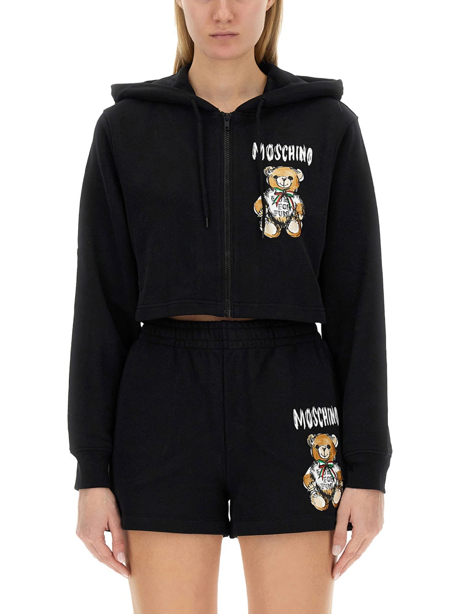 MOSCHINO CROPPED SWEATSHIRT WITH TEDDY BEAR LOGO 170605281555