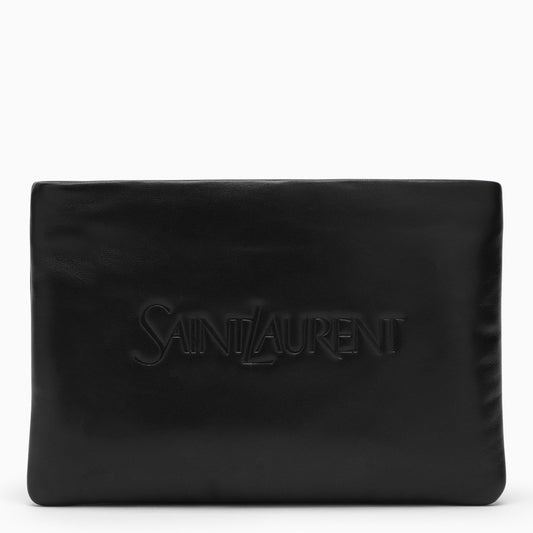 Saint Laurent Black padded leather clutch bag with logo 779526AADA1O_YSL-1000