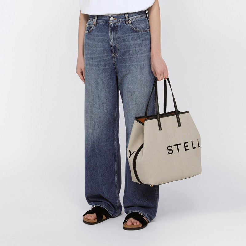 Stella McCartney Ecru cotton-blend tote bag with logo 7B0048WP0221P_STELL-9043