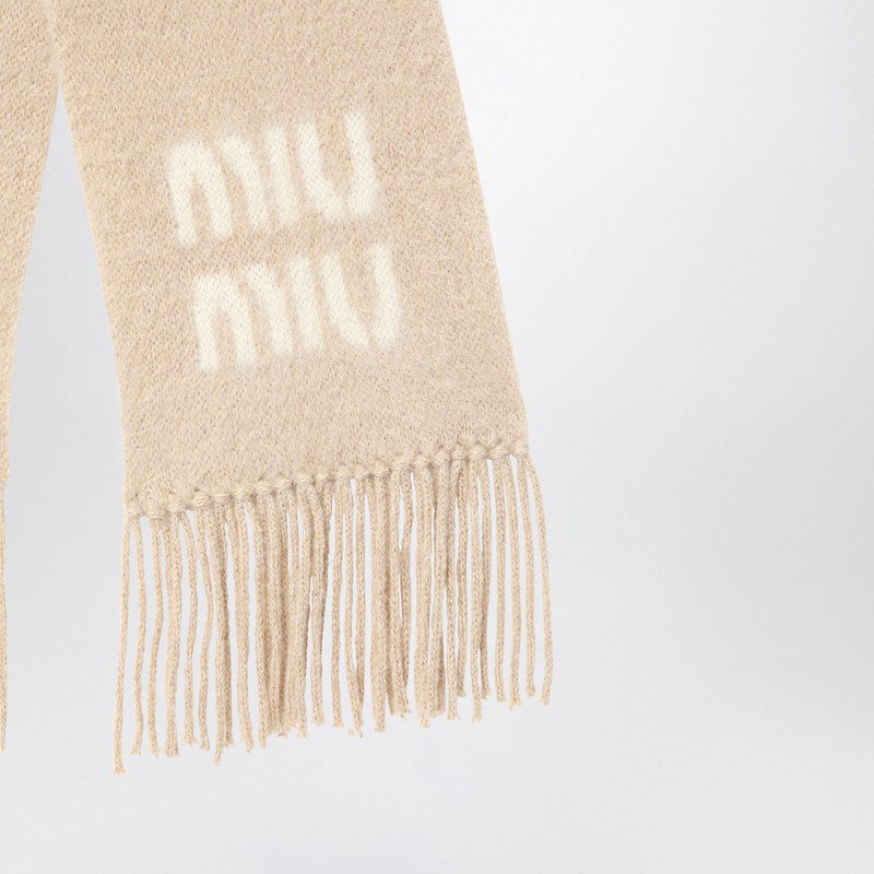 MIU MIU Beige virgin wool logo scarf 5FS0622CQDP_MIU-F0018