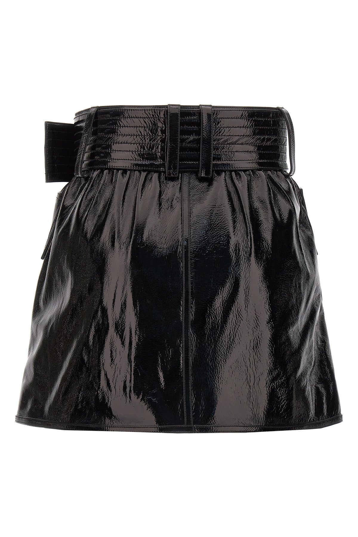 Balmain BELT-UP SHINY LEATHER SKIRT BF1LB910LB400PA