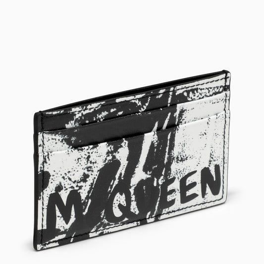 Alexander McQUEEN Black/white leather card holder with logo 7362301AAR6O_ALEXQ-1070