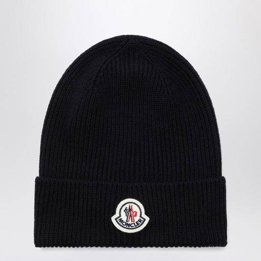 Moncler Blue wool bonnet with logo patch 3B705-00A9342P_MONCL-742