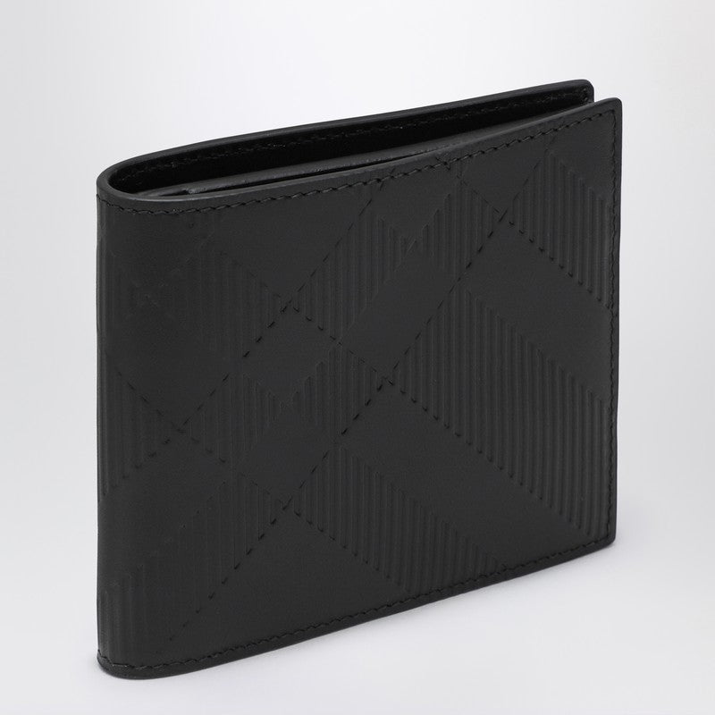 Burberry Black leather bi-fold wallet with embossed Check 8078355146765P_BURBE-A1189