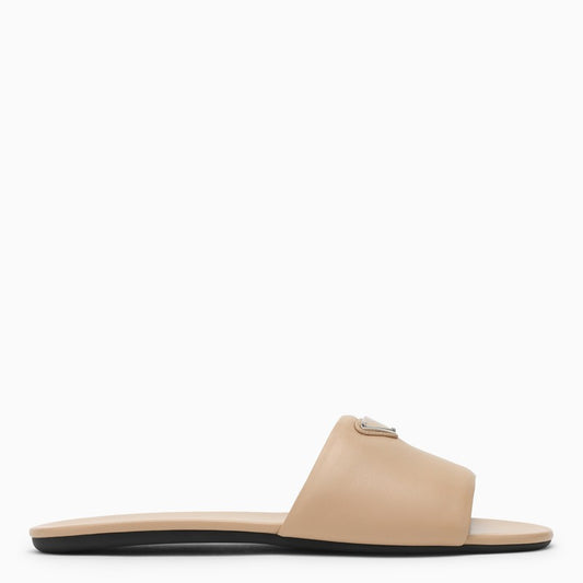 Prada Sand-coloured leather slide with logo 1XX7090052DL8O_PRADA-F0036