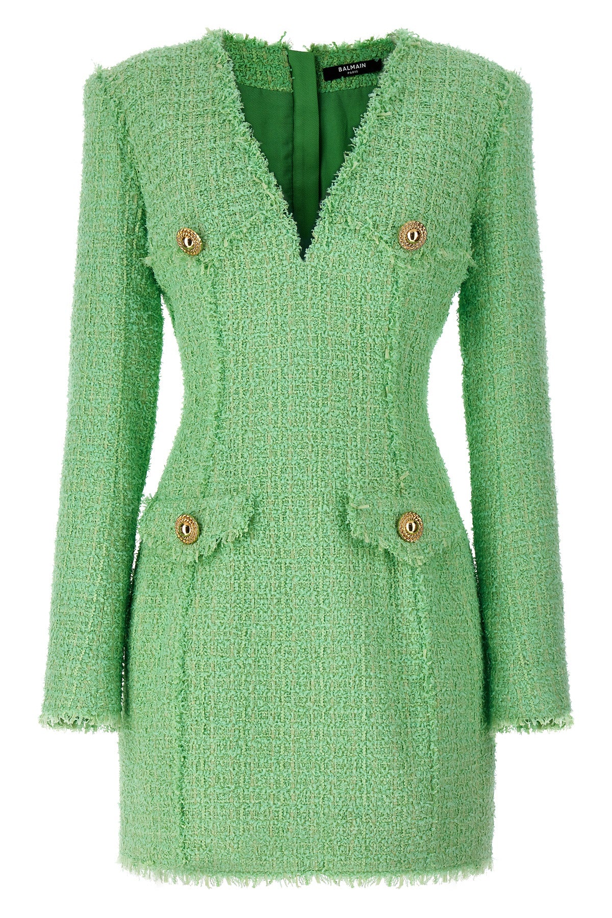 Balmain LOGO BUTTON TWEED DRESS CF1R9103XF917DF