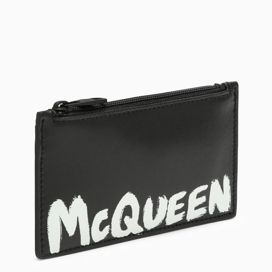 Alexander McQUEEN Black leather zipped card holder with logo 6831171AAMJO_ALEXQ-1070