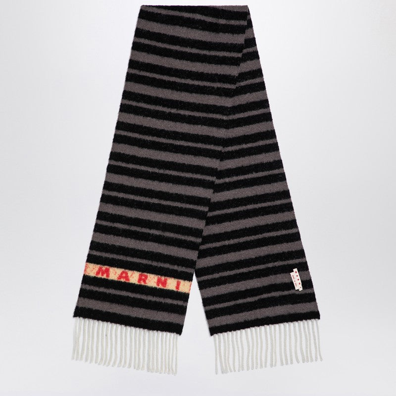 Marni Black striped alpaca blend scarf with logo SCMC0120Y0UAW034P_MARNI-STN99