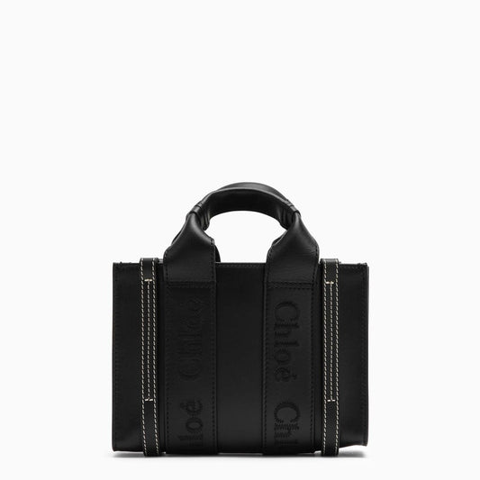 Chloé Woody mini black leather bag CHC23SP237I60O_CHLOE-001