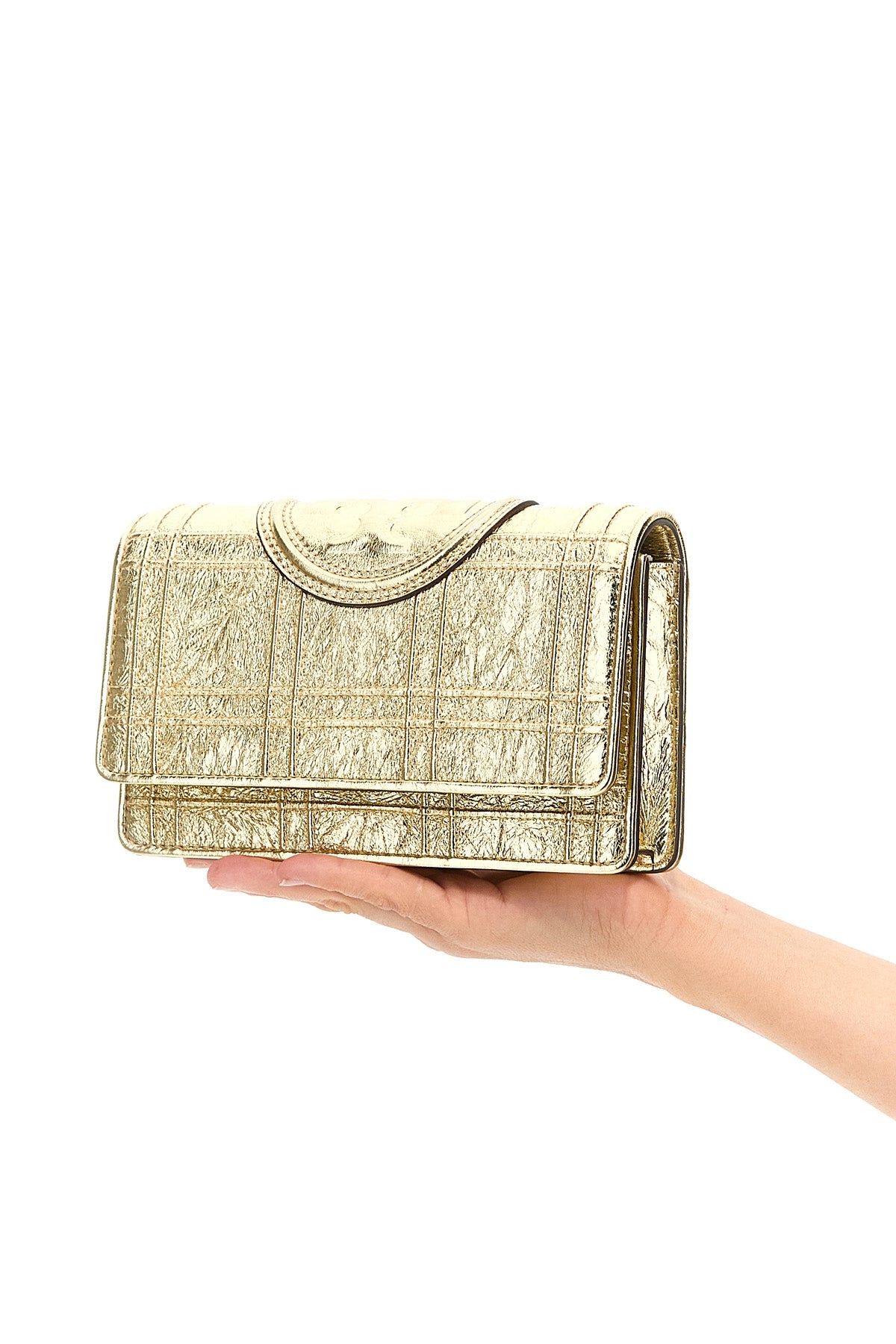 TORY BURCH 'FLEMING SOFT METALLIC SQUARE QUILT' WALLET 152606700